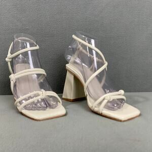 SONG OF STYLE Noelle Strappy Block Heels 3.5" in Ivory Summer Knot Details